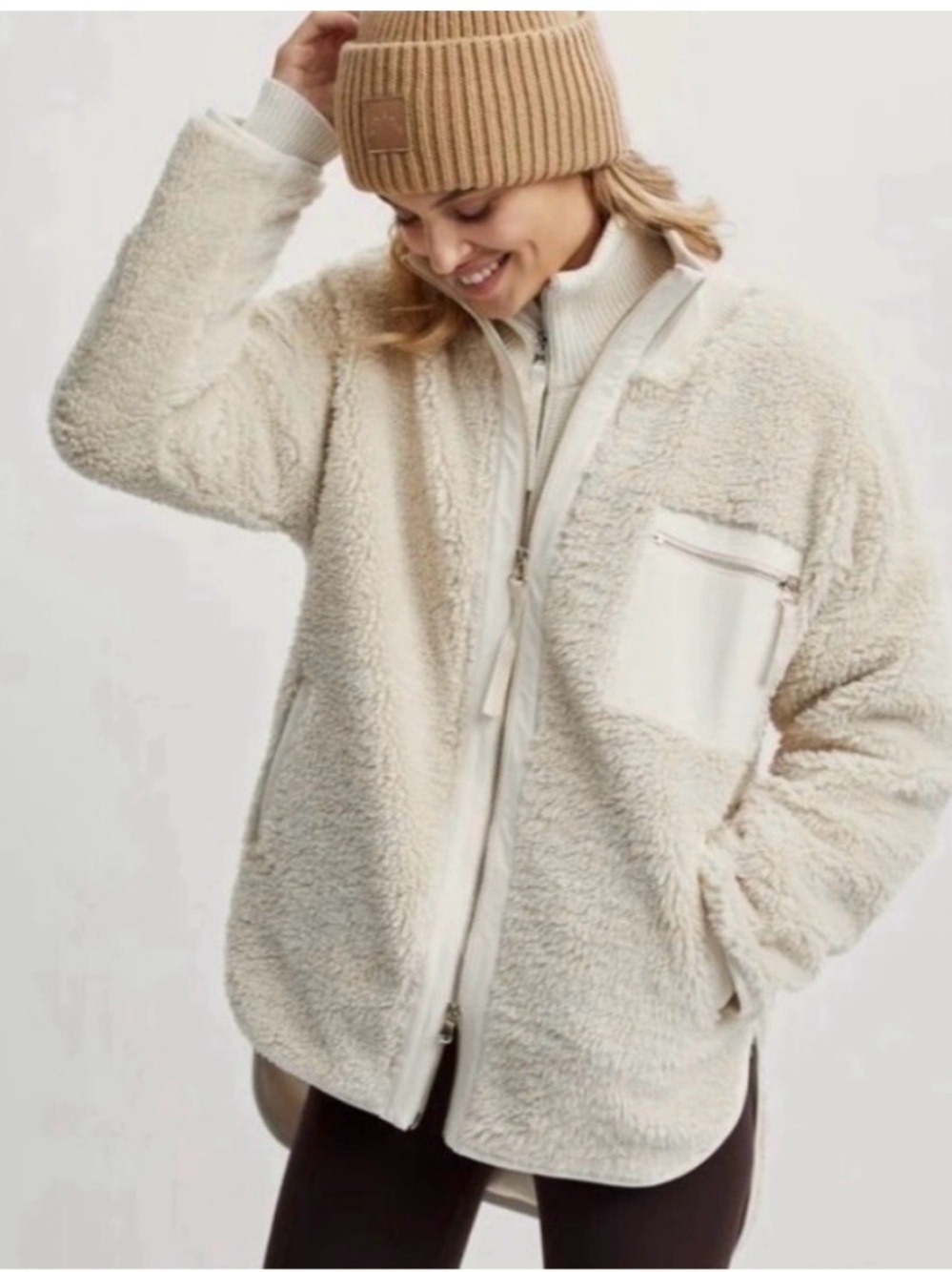 Varley Marley Cream Sherpa Zip Jacket for Women